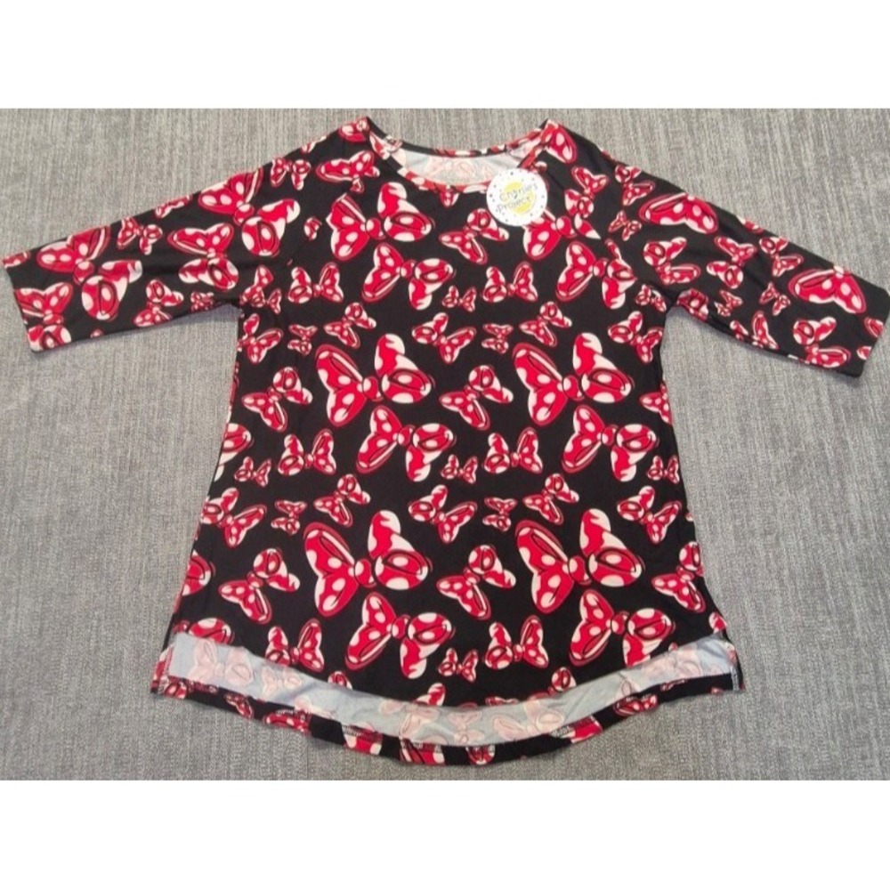 NWT‎ Charlie's Project Minnie Mouse Bow print tunic top Sm red black Disney soft
